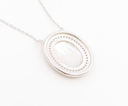 925 Sterling Silver Vintage Necklace Mother Of Pearl Halo CZ Virgin Mary  NE4902