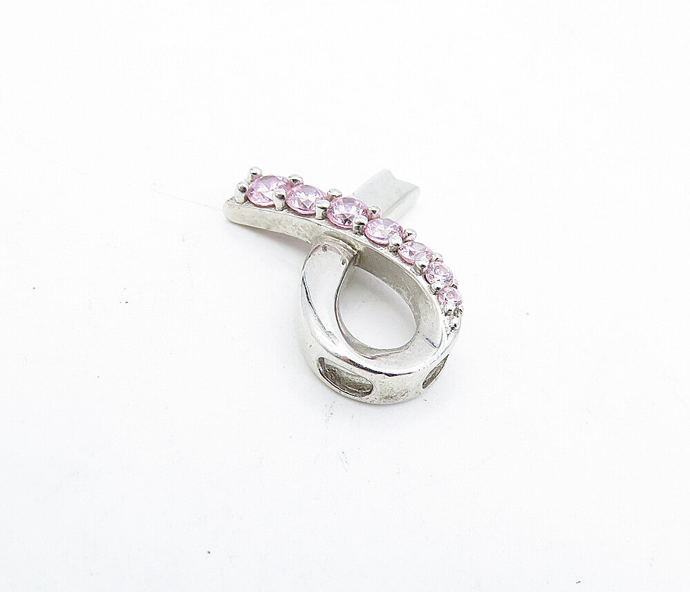 925 Sterling Silver Vintage Pink Topaz Petite Ribbon Motif Pendant PT3289