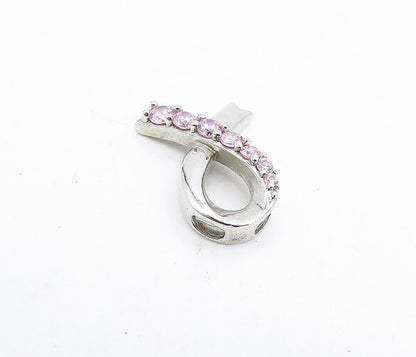 925 Sterling Silver Vintage Pink Topaz Petite Ribbon Motif Pendant PT3289