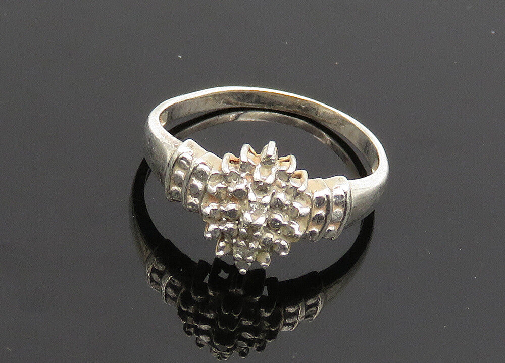 925 Sterling Silver  Vintage Shiny Genuine Diamonds Band Ring Sz 7  RG19920