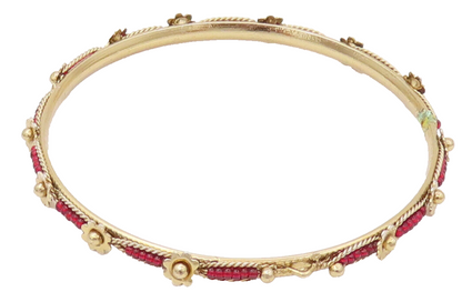 925 Sterling Silver  Vintage Indian Style Floral Beaded Bangle Bracelet BT9898