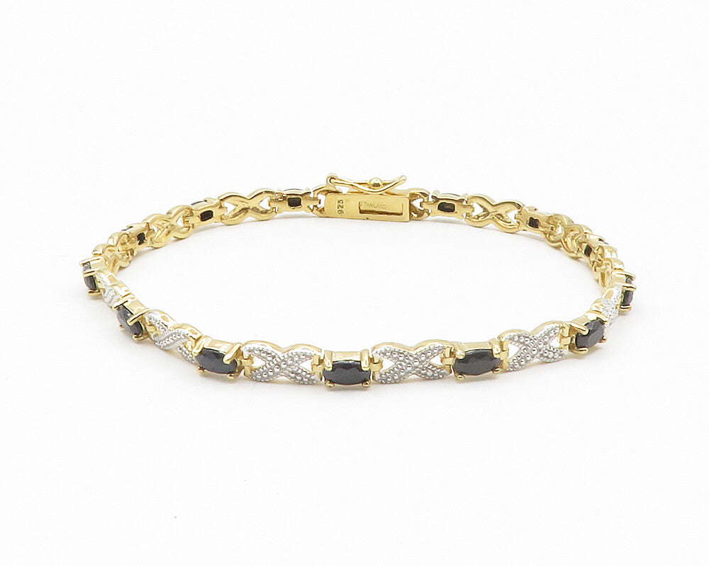 925 Sterling Silver  Sapphire Shiny Two Tone Infinity Chain Bracelet  BT5309