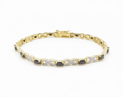 925 Sterling Silver  Sapphire Shiny Two Tone Infinity Chain Bracelet  BT5309