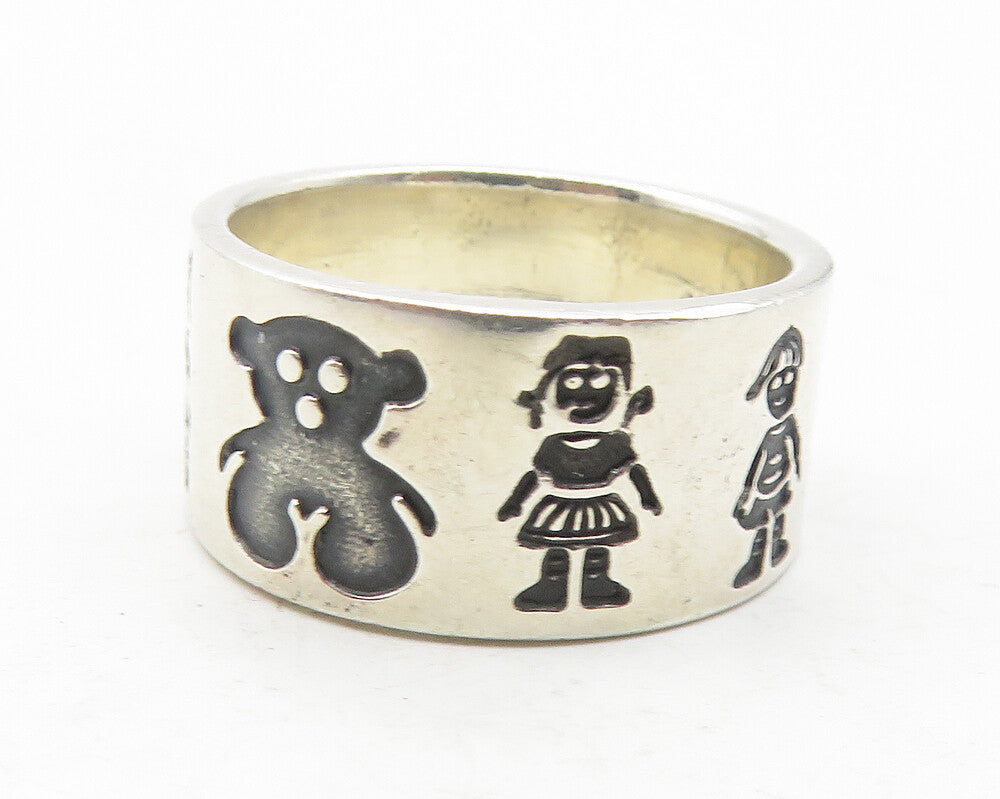 MEXICO 925 Silver  Vintage Oxidized Teddy Bear Kids Band Ring Sz 7.5  RG12057