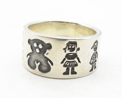 MEXICO 925 Silver  Vintage Oxidized Teddy Bear Kids Band Ring Sz 7.5  RG12057