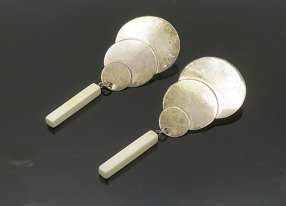 DESIGNER 925 Silver  Vintage Dark Tone White Stone Dangle Earrings  EG10050