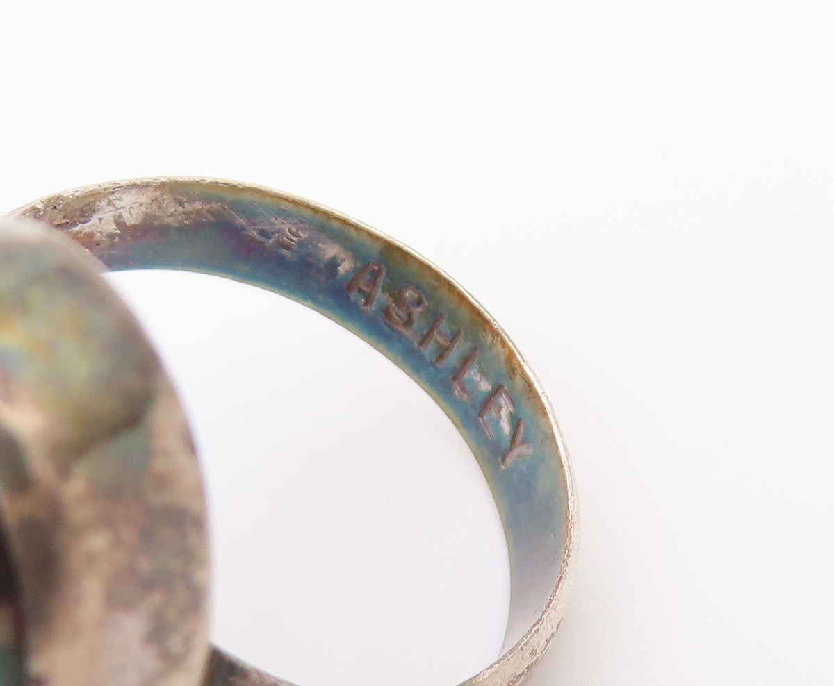 925 Sterling Silver Vintage Ring ASHLEY NAVAJO Turquoise Leaf  Sz 8.5  RG36580