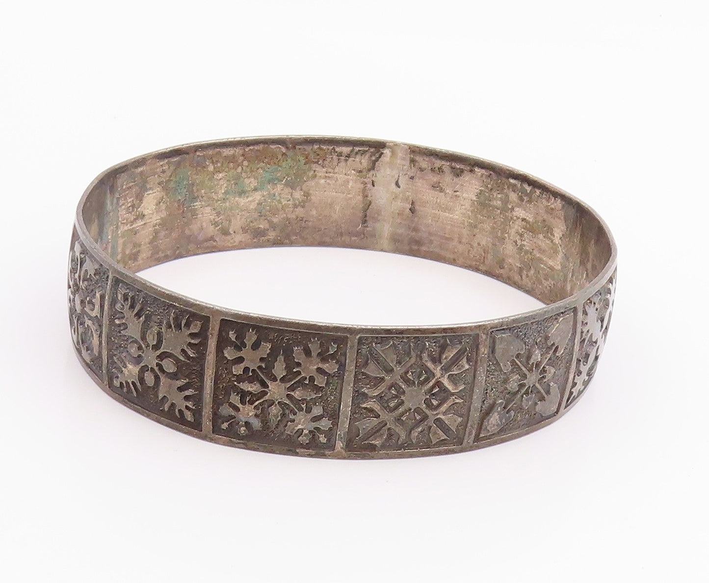 925 Sterling Silver Vintage Bracelet Classic Etched Floral Motif Bangle  BT11956