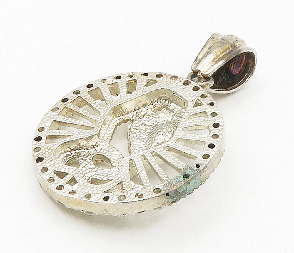 925 Sterling Silver  Vintage Cubic Zirconia Cobra Snake Round Pendant  PT11952