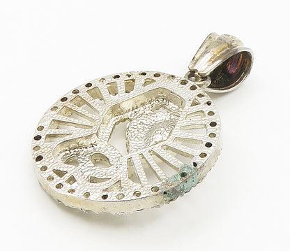 925 Sterling Silver  Vintage Cubic Zirconia Cobra Snake Round Pendant  PT11952
