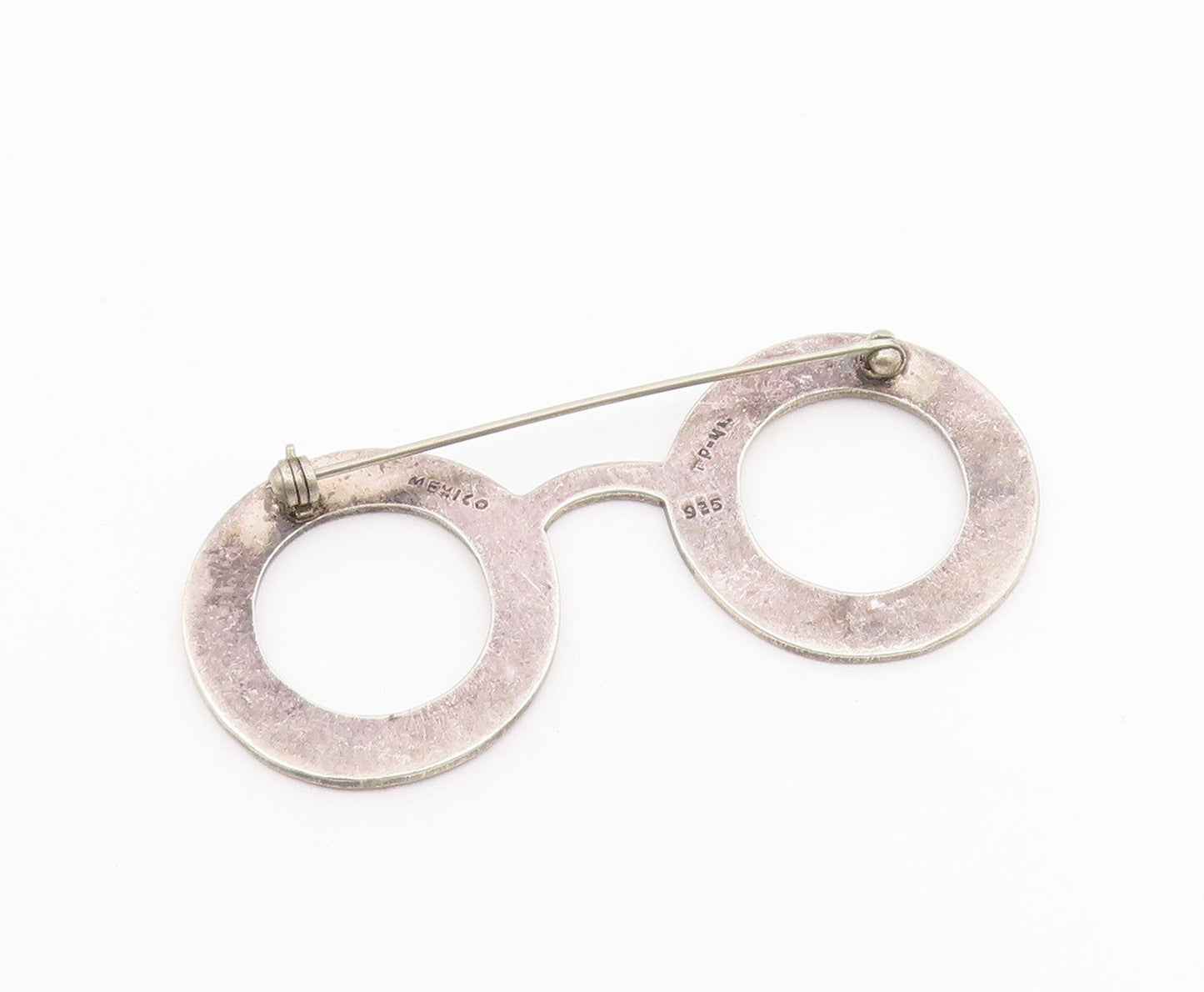 MEXICO 925 Sterling Silver  Vintage Smooth Spectacles Motif Brooch Pin  BP6587