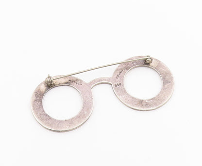 MEXICO 925 Sterling Silver  Vintage Smooth Spectacles Motif Brooch Pin  BP6587