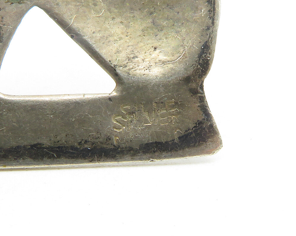 MEXICO 925 Silver  Vintage Antique Turquoise Man & Donkey Brooch Pin  BP4435