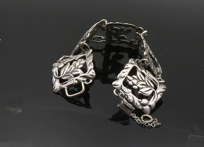 925 Sterling Silver  Vintage Antique Flower Motif Square Chain Bracelet BT8134