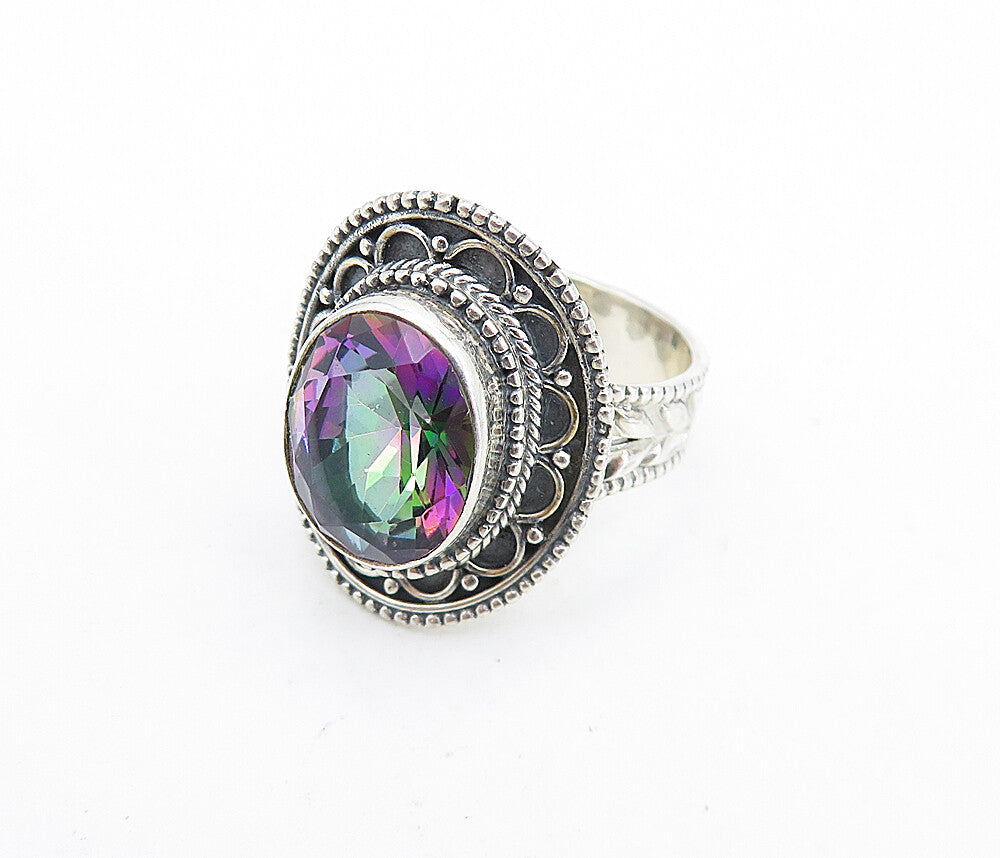 925 Sterling Silver  Vintage Mystic Topaz Floral Cocktail Ring Sz 6.5  RG7231