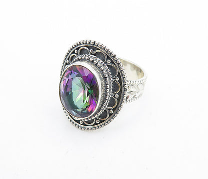 925 Sterling Silver  Vintage Mystic Topaz Floral Cocktail Ring Sz 6.5  RG7231