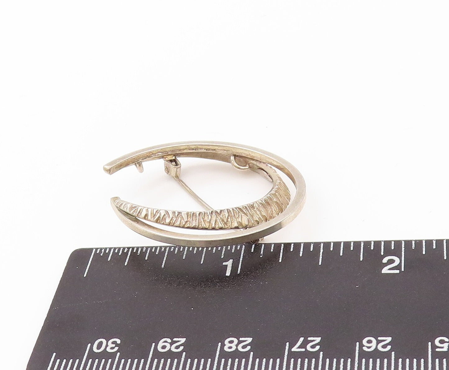 925 Sterling Silver Vintage Brooch Pin Designer Cutout C Shape   BP11186