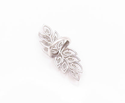 925 Sterling Silver Vintage Ring CZ Inlay Large Leaves Cutout  Sz 7  RG32331