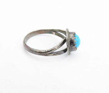 NAVAJO 925 Sterling Silver  Vintage Turquoise Solitaire Ring Sz 4.5  RG5102