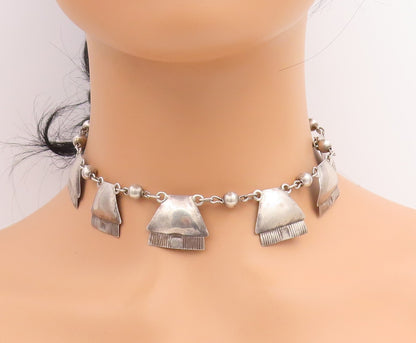 925 Sterling Silver Vintage Necklace Antique Etched Geometric Choker  NE4772