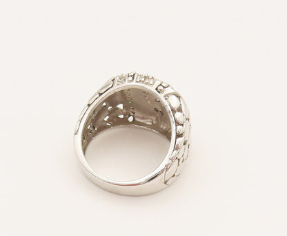 925 Silver  Vintage Beaded Cubic Zirconia Cobblestone Ring Sz 7  RG26283