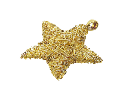 925 Sterling Silver  Vintage Gold Plated Wire Wrapped Star Pendant  PT14729