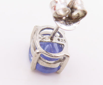 925 Sterling Silver Vintage Earrings Oval Cut Real Tanzanite Studs  EG14096