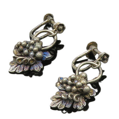 EUROPEAN 925 Silver  Vintage Grape Bunch Non Pierce Drop Earrings  EG10725