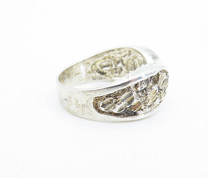925 Sterling Silver  Vintage Modernist Chiseled Detail Band Ring Sz 7  RG6253