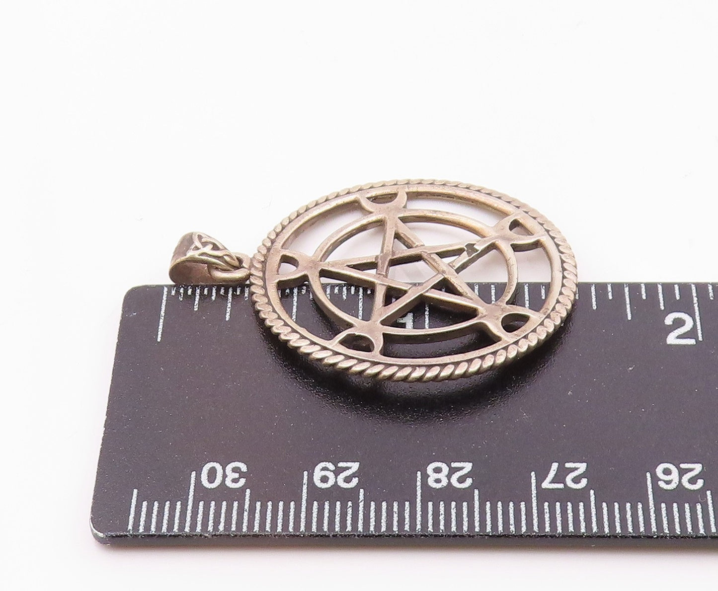 PETER STONE 925 Silver  Vintage Pentagram Star Crescent Moon Pendant  PT20327