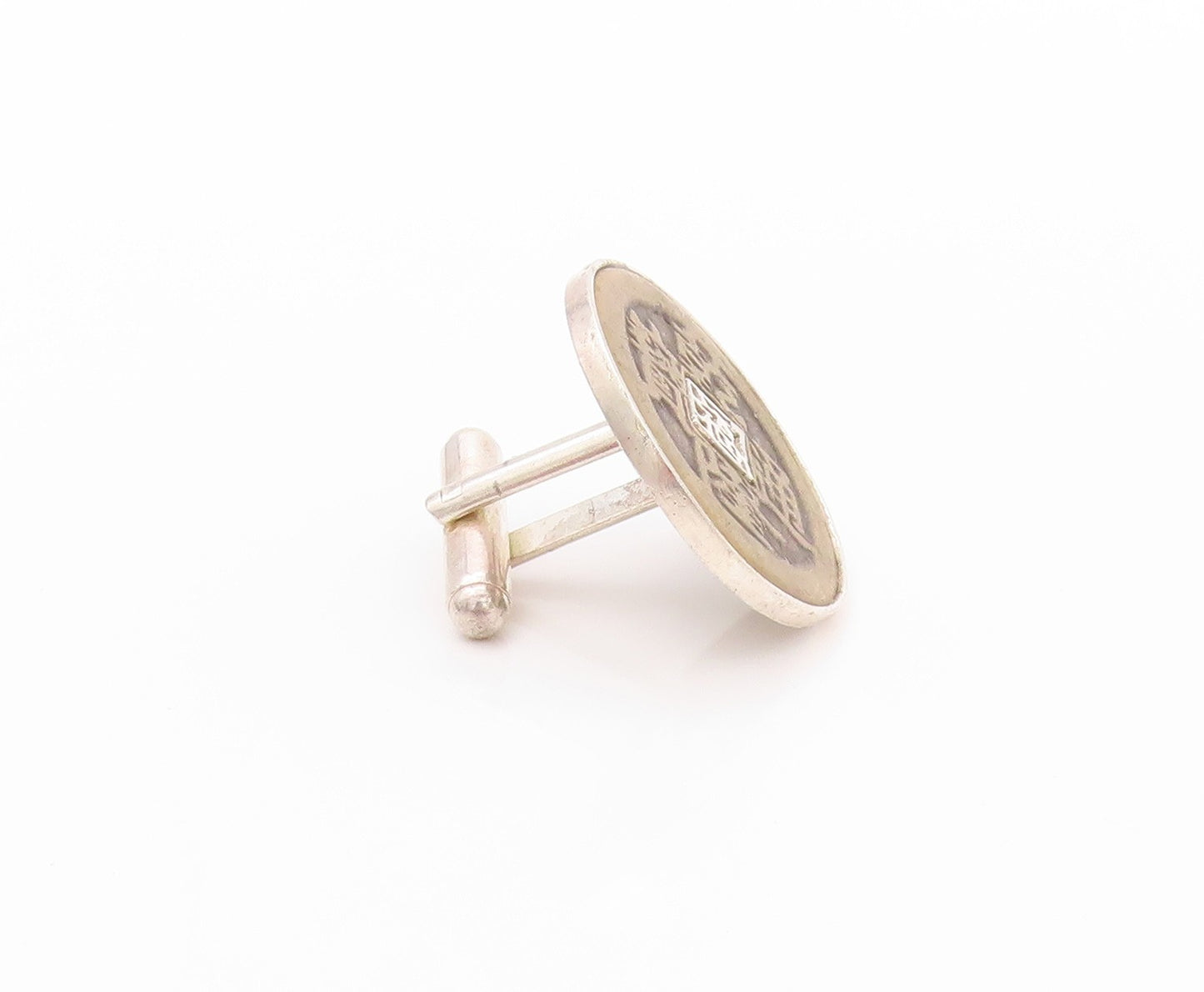 925 Sterling Silver Vintage Cuff Links Chinese Coin of Longevity  TR3944