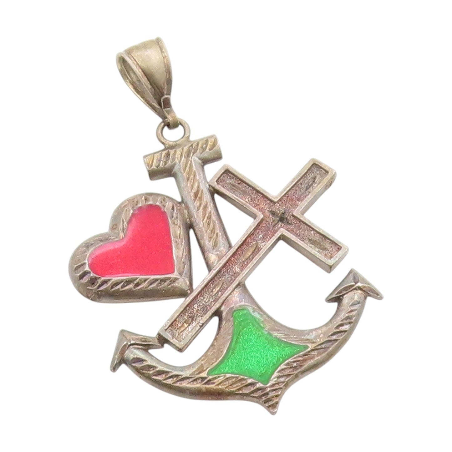 925 Sterling Silver Vintage Pendant Faith Hope Charity Theological Charm PT25098