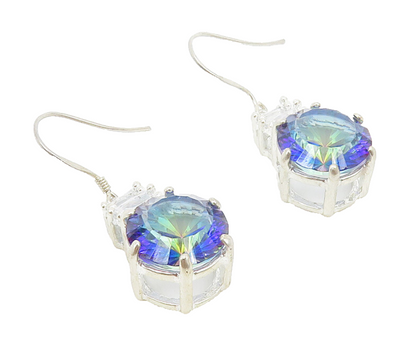 925 Sterling Silver  Prong Set Topaz & Cubic Zirconia Dangle Earrings  EG5543