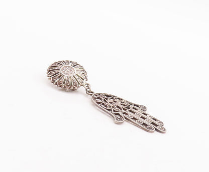 925 Sterling Silver Vintage Earrings MIDDLE EAST Swirly Cutout Hamsa  EG13130