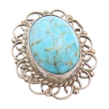 925 Sterling Silver Vintage Ring Cabochon Turquoise Scroll Band  Sz 6  RG34784