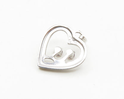 925 Sterling Silver  Shiny Petite Pink Topaz Open Love Heart Pendant  PT13881