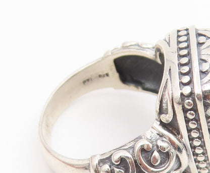 925 Sterling Silver Vintage Ring Faceted Moonstone Statement Band  Sz 8  RG36796