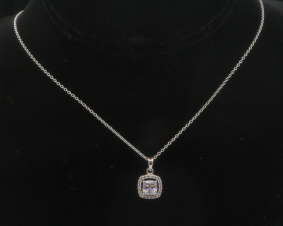 925 Sterling Silver  Prong Set Sparkling Cubic Zirconia Chain Necklace  NE2046