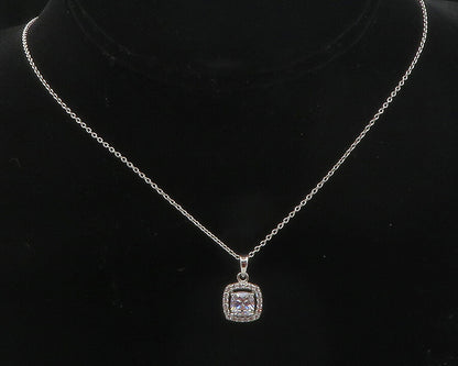 925 Sterling Silver  Prong Set Sparkling Cubic Zirconia Chain Necklace  NE2046
