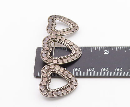 925 Sterling Silver Vintage Brooch Pin Beaded Cutout Linked Love Hearts  BP10736