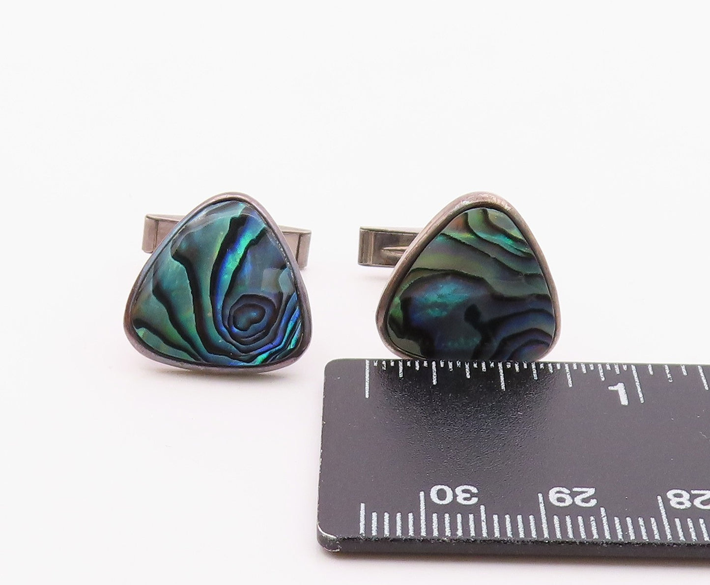 DESIGNER 925 Sterling Silver Vintage Triangular Abalone Cufflinks TR3282