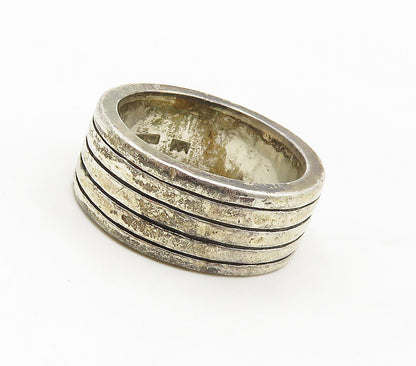 KH ENGLAND 925 Sterling Silver  Vintage Ribbed Detail Band Ring Sz 8  RG17023