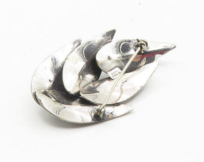 BEAU 925 Sterling Silver  Vintage Floral Leaf Bunch Motif Brooch Pin  BP4324