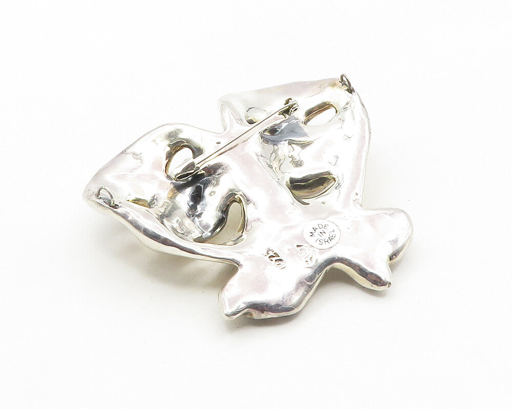 ISRAEL 925 Sterling Silver  Vintage Dramatic Theater Masks Brooch Pin  BP3999