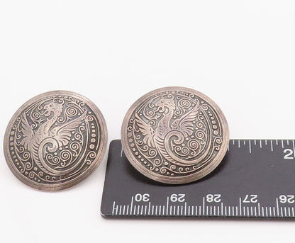 925 Sterling Silver Vintage Earrings Dark Tone Celtic Dragon Medallions  EG13690