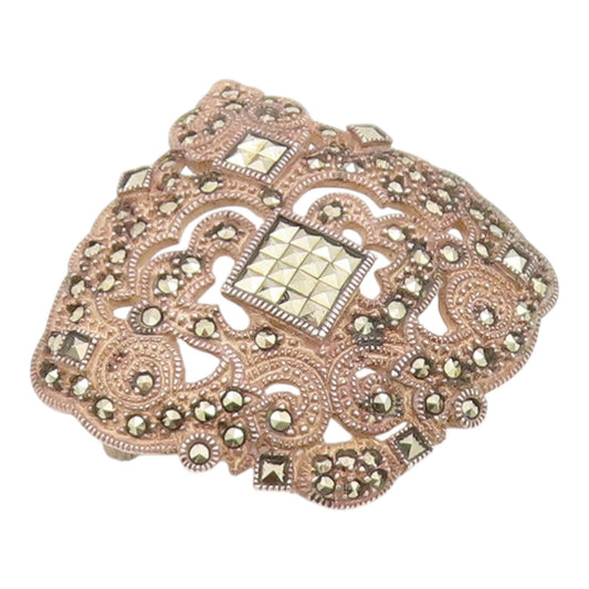 925 Sterling Silver Vintage Brooch Pin JUDITH JACK Marcasite Openwork  BP12522