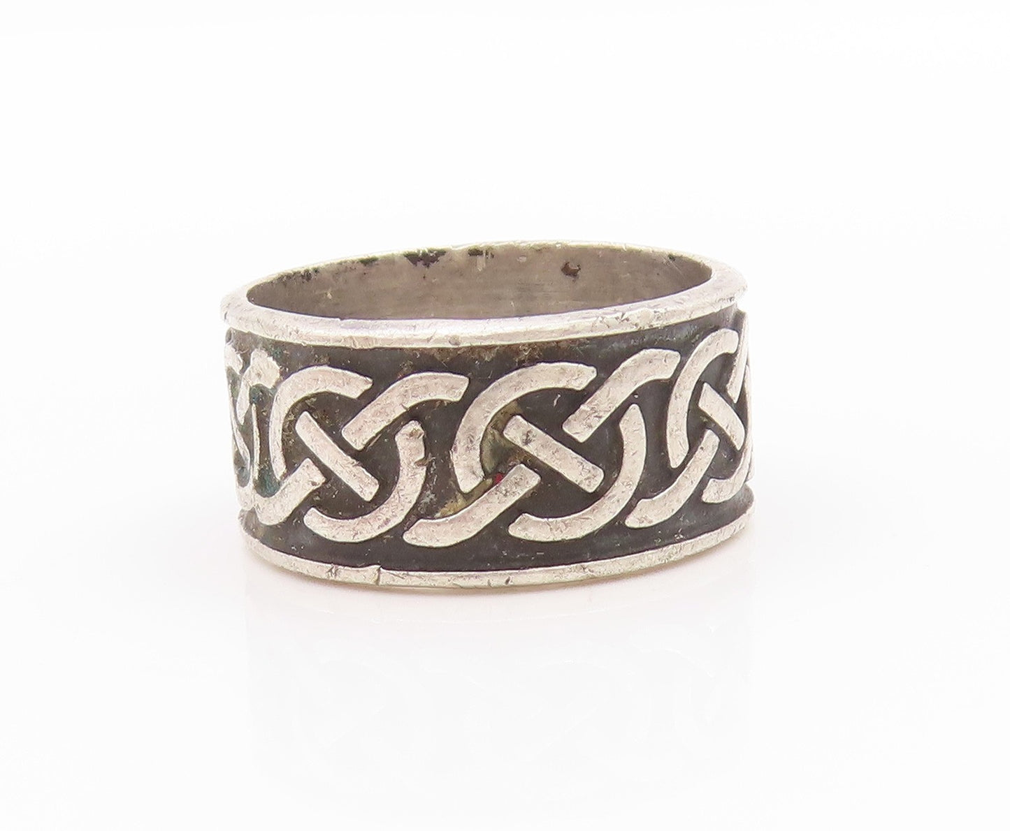 925 Sterling Silver Vintage Ring Antique Celtic Knots Carved Band  Sz 8  RG33403