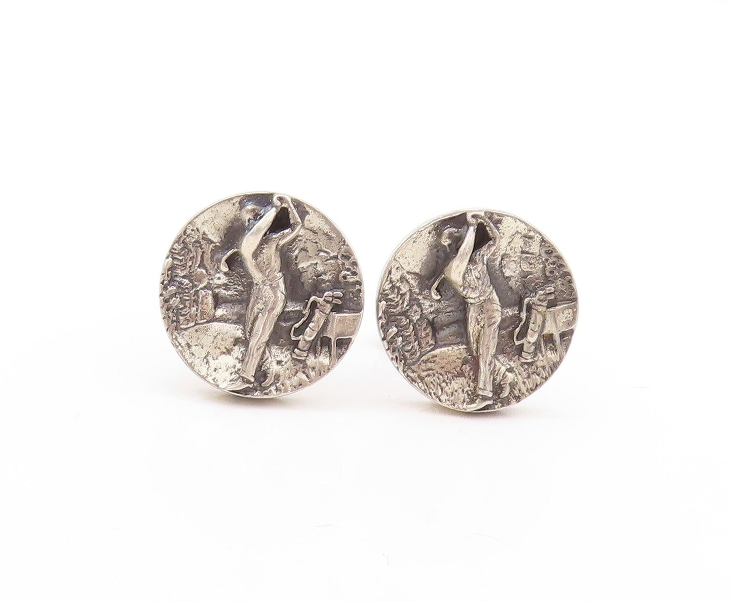 925 Sterling Silver Vintage Cuff Links FENWICK & SAILORS  Golfing Man TR3778