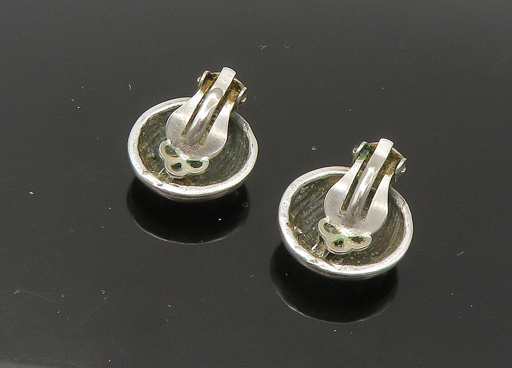925 Sterling Silver  Vintage Fluted Dome Round Non Pierce Earrings  EG11047