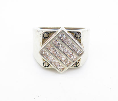 925 Sterling Silver  Vintage Cubic Zirconia Square Screw Band Ring Sz 9 RG6901